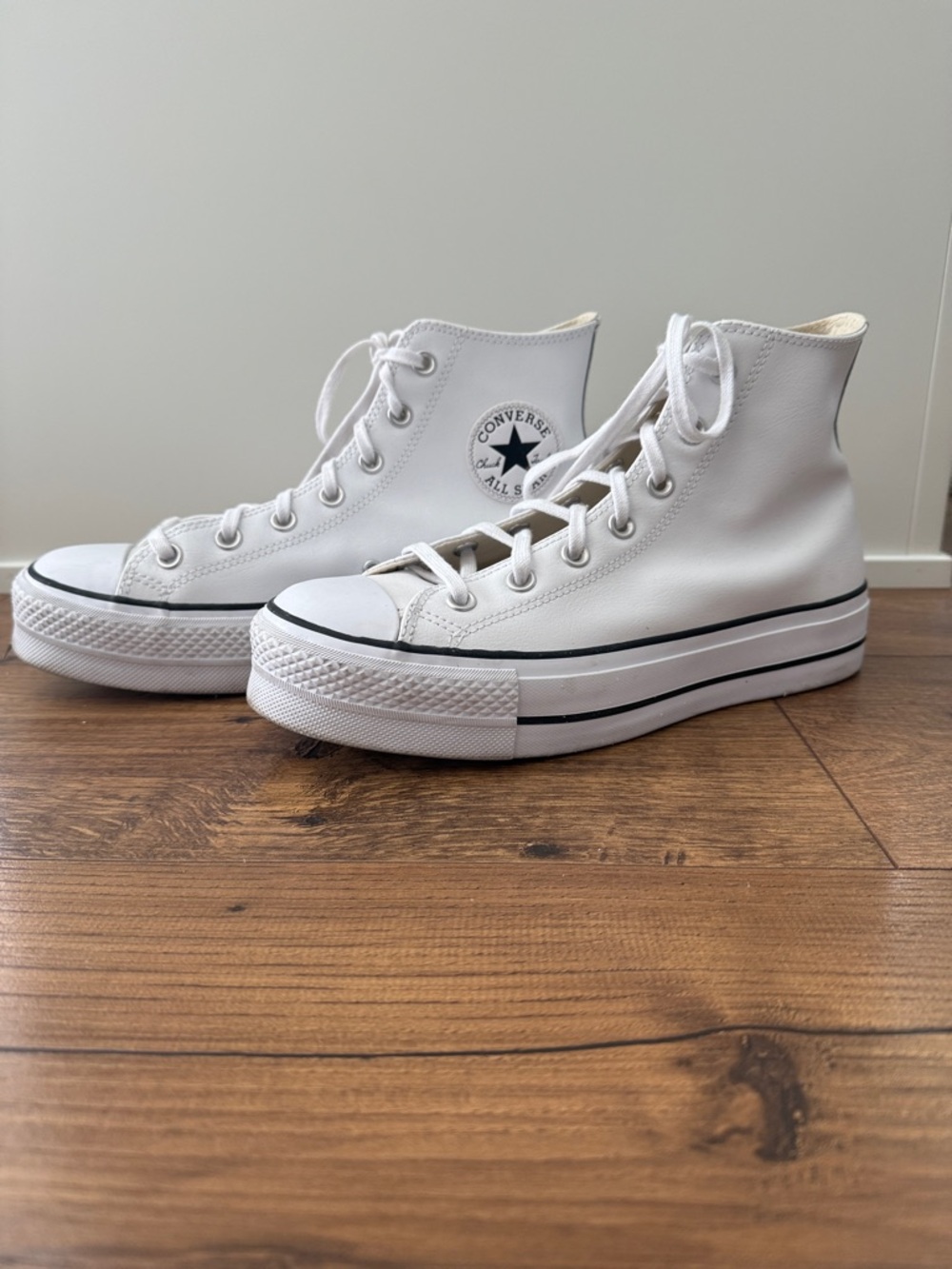 Converse White High Top Sneakers with Black Trim - Picture 3 of 7